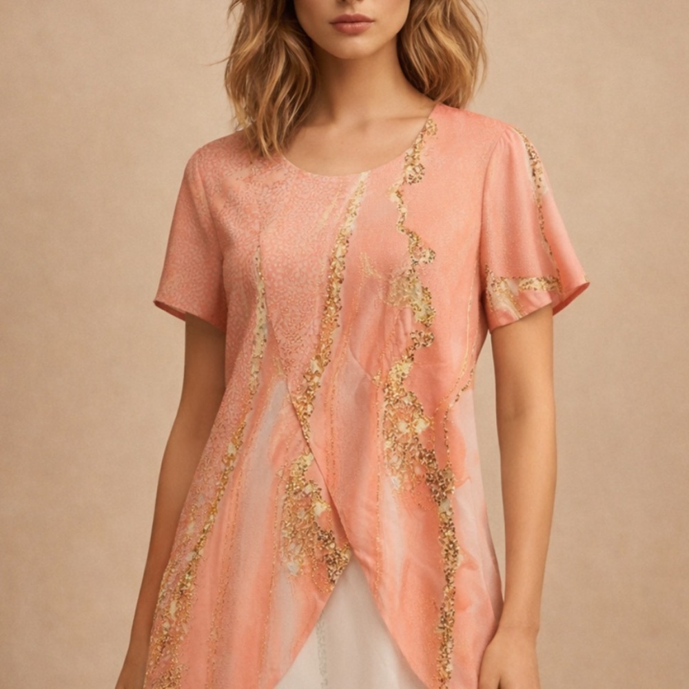 Elegant Pink and Gold Women's Top Boutique Size M